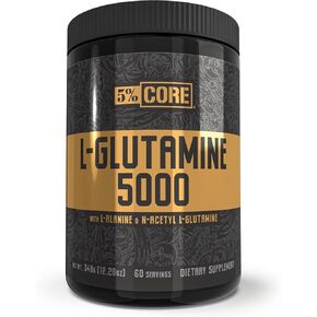 5% Nutrition Core L-Glutamine 5000 Supplement w/L-Alanine | Immune & Digestive Support | Amino Acid Muscle Builder Post Workout Recovery | Unflavored (60 Servings)