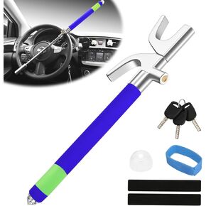 Steering Wheel Lock Anti Theft Car Device, Club for Car Steering Wheel Lock, Car Security Car Theft Prevention with Emergency Hammer Fluorescent Circle, Universal Car Steering Lock for Car (Blue)