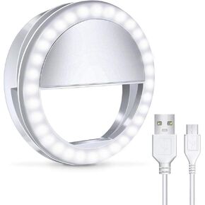 Selfie Ring Light for iPhone, Android, Tablet - Rechargeable Ring Light | Laptop Camera Photography and Videography | 3 Adjustable Light Levels | Beauty and Influencer Clip-on Selfie Ring Light