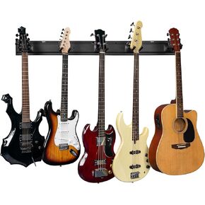 5 حامل جداري للجيتار مع شماعات جيتار قوية للجيتار الصوتي الكهربائي، الجهير، القيثارات المتعددة، البانجو، المندولين، نظام السكك الحديدية المصنوعة من الألومنيوم، أسود in Kuwait