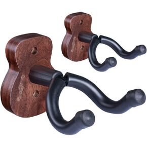Rosen Guitar Wall Mount 2 Pack Solid Walnut Guitar Wall Hanger Hook Holder with Screws, Adjustable Guitar Wall Hanger for Acoustic Electric Guitar Bass Banjo, Electric Bass Shape