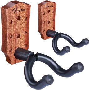 Rosen Guitar Wall Mount 2 Pack Solid Walnut Guitar Wall Hanger Hook Holder with Screws, Adjustable Guitar Wall Hanger for Acoustic Electric Guitar Bass Banjo, Electric Bass Shape