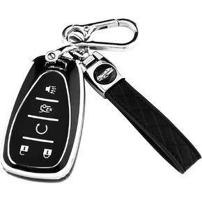for Chevy Key Fob Cover with Keychain,Soft TPU Key Case Shell Full Protection for Chevrolet 2016-2021 Chevy Equinox Malibu Camaro Cruze Blazer Traverse Trax 5 Button Holder (Black)