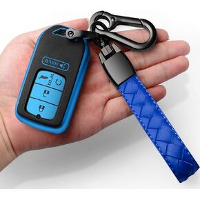 Sindeda لغطاء Honda Key fob مع سلسلة مفاتيح جلدية، حماية كاملة من مادة TPU الناعمة، حافظة مفاتيح متوافقة مع Honda Accord Civic CRV Pilot Odyssey Passport Smart Remote Key، Key Fob Shell أحمر in Kuwait