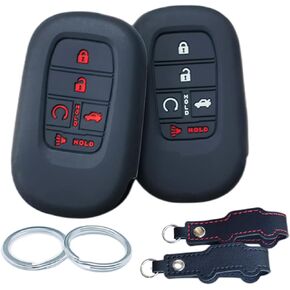 2Pcs 5 Buttons Silicone Smart Key Fob Cover for 2022 2023 Honda Accord Civic Pilot HR-V CR-V Sport SI EX EX-L Touring (Black)