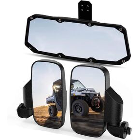 UTV Ranger Rear View Mirror And Side Mirrors Set Compatible With 2015-2022 Polaris Ranger 500 570 900 1000 XP Crew Accessories w/Pro-Fit Profiled Tube UTV Center Mirror Accessories#2879969