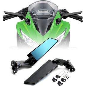 PACEWALKER Motorcycle Adjustable Aluminum Rearview Mirror Wind Wing Mirror Compatible with 2018-2022 KAWASAKI Ninja 400 650 ZX10R ZX6R ZX-636 Honda Suzuki(Anti-glare lens)