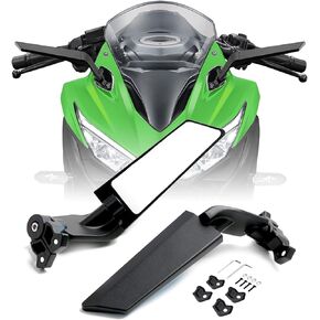 PACEWALKER Motorcycle Adjustable Aluminum Rearview Mirror Wind Wing Mirror Compatible with 2018-2022 KAWASAKI Ninja 400 650 ZX10R ZX6R ZX-636 Honda Suzuki(Anti-glare lens)