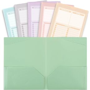 SKYDUE Plastic Folders with Clear Front Pocket, 2 Pocket Folders Fit Letter Size Paper, Muted Pastel Colors File Folders，Back to School Supplies, 6 pcs
