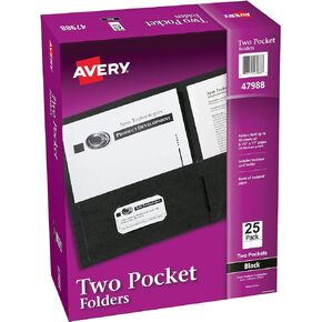 Avery Two Pocket Folders, Holds up to 40 Sheets, Business Card Slot, 25 Black Folders (47988)