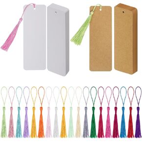 choyaxo 60 Pcs Kraft Paper Blank Bookmarks with 60 Pcs Colorful Tassels Paper Bookmarks for DIY Art Projects, School Supply, Gifts Tags 5.5x2 inch (60)