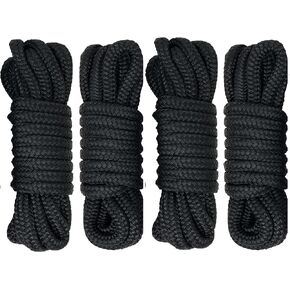 Rainier Supply Co. Boat Dock Lines & Rope -4pk 15ft x 3/8", Boat Ropes for Docking - Premium Double Braided Nylon Dock Rope - Mooring Line with 12" Eyelet - Boat Rope - Black