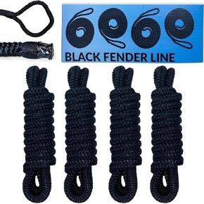 WindRider Boat Fender Lines 4 Pack of 3/8in 6ft Black Line, Whipped Ends, 5in Loops - Rope for Docking and Pontoon Boat Accessories Line for Fenders and Bumpers Boat Dock Boat Dock Lines & Rope