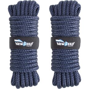 MALZE-NEWSEED Dock Lines 2 Pack 1/2" x 35' Double Braided Nylon Boat Rope with 12" Eyelets, Marine Grade Premium Mooring Lines for Docking, Navy Blue