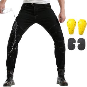 Takuey 2019 Waterproof Men Motorcycle Riding Pants Motocross Racing Jeans With 4 X Knee Hip Pads (S, Black)