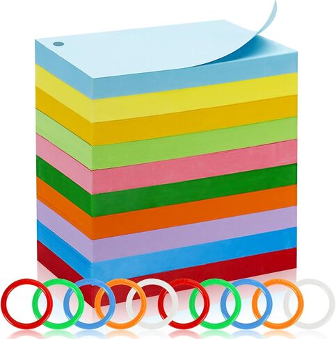 بطاقات فهرسة متعددة الألوان، 600 ورقة بطاقات فلاش مع حلقات، بطاقات فهرسة فارغة مقاس 3 × 5 بوصة، بطاقات دراسة، بطاقات ملاحظات للتعلم المدرسي واللوازم المكتبية، 10 ألوان in Kuwait