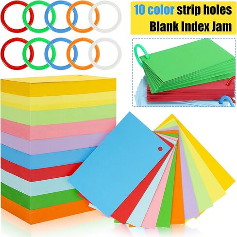 بطاقات فهرسة متعددة الألوان، 600 ورقة بطاقات فلاش مع حلقات، بطاقات فهرسة فارغة مقاس 3 × 5 بوصة، بطاقات دراسة، بطاقات ملاحظات للتعلم المدرسي واللوازم المكتبية، 10 ألوان in Kuwait