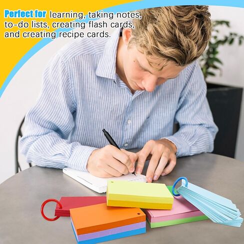 بطاقات فهرسة متعددة الألوان، 600 ورقة بطاقات فلاش مع حلقات، بطاقات فهرسة فارغة مقاس 3 × 5 بوصة، بطاقات دراسة، بطاقات ملاحظات للتعلم المدرسي واللوازم المكتبية، 10 ألوان in Kuwait