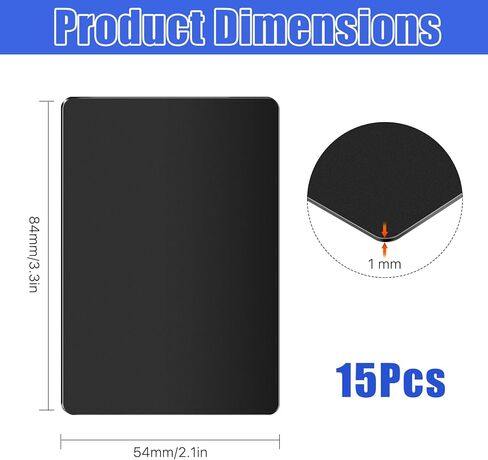 15 Pcs Blank Metal Business Cards, 1 mm Thick Anodized Aluminum Plaque Plate Cards for House Office Customer DIY Gift, 86 x 54 mm Metal Laser Engraving Cards (Black, Blank) in Kuwait