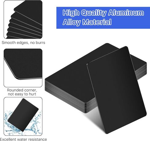 15 Pcs Blank Metal Business Cards, 1 mm Thick Anodized Aluminum Plaque Plate Cards for House Office Customer DIY Gift, 86 x 54 mm Metal Laser Engraving Cards (Black, Blank) in Kuwait