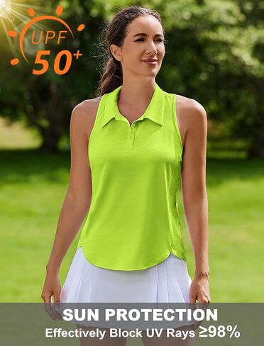 PINSPARK Women's Golf Shirt UPF 50+ Sleeveless Tennis Polo V Neck Workout Tank Top Racerback Athletic T Shirts with Collar in Kuwait