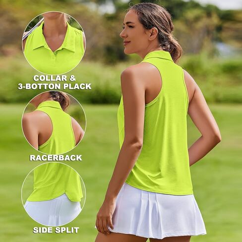 PINSPARK Women's Golf Shirt UPF 50+ Sleeveless Tennis Polo V Neck Workout Tank Top Racerback Athletic T Shirts with Collar in Kuwait