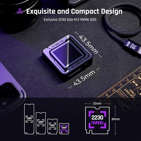 حاوية DOCKCASE Pocket M.2 2230 NVMe SSD، تدعم 3s PLP تمنع فقدان البيانات، USB 3.2 Gen 2 Type-C (10 جيجابت في الثانية)، تناسب NVMe PCIe، حصريًا للحجم 2230، تدعم M-Key B+M Key UASP in Kuwait