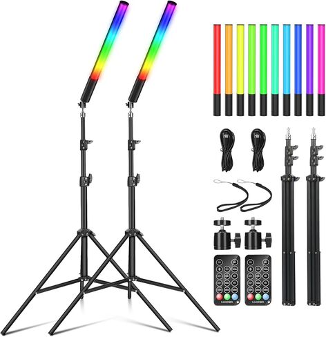 2 حزمة RGB LED عصا عصا إضاءة الفيديو، مجموعات إضاءة استوديو التصوير الفوتوغرافي مع حامل ثلاثي القوائم وجهاز التحكم عن بعد، عصا إضاءة التصوير الفوتوغرافي الخافتة 36 لونًا 3000K-6000K in Saudi Arabia