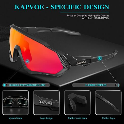 نظارات KAPVOE لركوب الدراجات، نظارات شمسية مستقطبة رياضية، نظارات الدراجة الجبلية MTB للرجال والنساء، دراجة الطريق BMX، الجري والصيد والجولف in Saudi Arabia