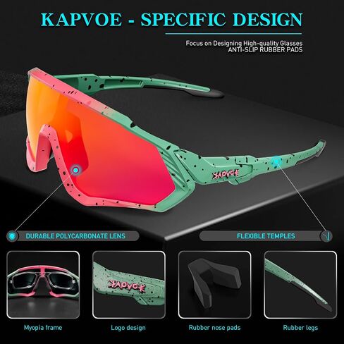 نظارات KAPVOE لركوب الدراجات، نظارات شمسية مستقطبة رياضية، نظارات الدراجة الجبلية MTB للرجال والنساء، دراجة الطريق BMX، الجري والصيد والجولف in Saudi Arabia