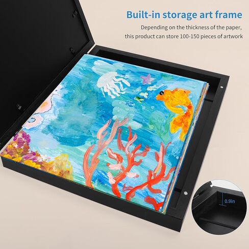إطار خشبي للأطفال من EYMPEU مقاس 8.5 × 11 مع حصيرة أو 10 × 12.5 بدون حصيرة، إطار صورة عمل فني أسود تحميل أمامي لرسومات الأطفال، إطار تخزين عرض عمل فني قابل للتغيير، يحمل 100 قطعة من الورق in Kuwait