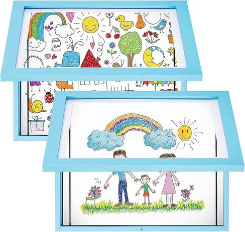2-حزمة إطار صورة للأطفال عمل فني يناسب A4 8.5x11 إلى 10x12.5 تخزين فني قابل للتغيير مع حصيرة يحمل 80 قطعة من إطارات الفتح الأمامية لحرف رسم حائط غرفة الأطفال باللون الأسود in Kuwait