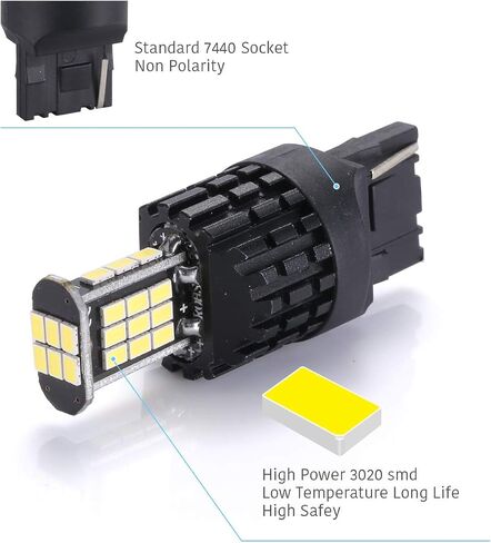 مصابيح LUYED 7440 احتياطية، 2 × 1600 لومن ساطعة للغاية 7440 T20 3020 30-EX شرائح LED لمبات LED تستخدم للأضواء العكسية الاحتياطية، أبيض زينون in Saudi Arabia