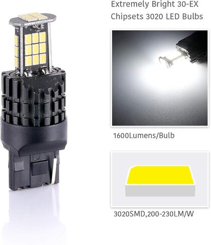 مصابيح LUYED 7440 احتياطية، 2 × 1600 لومن ساطعة للغاية 7440 T20 3020 30-EX شرائح LED لمبات LED تستخدم للأضواء العكسية الاحتياطية، أبيض زينون in Saudi Arabia