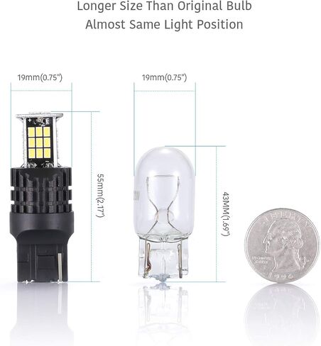 مصابيح LUYED 7440 احتياطية، 2 × 1600 لومن ساطعة للغاية 7440 T20 3020 30-EX شرائح LED لمبات LED تستخدم للأضواء العكسية الاحتياطية، أبيض زينون in Saudi Arabia