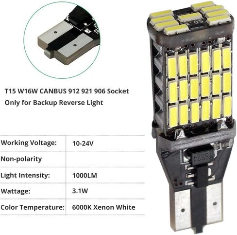 4pcs 9-30v 1000Lumens 921 912 T10 T15 LED Bulbs Super Bright 4014 45SMD Chips Lamps For Reverse Lights,Xenon white. in Kuwait