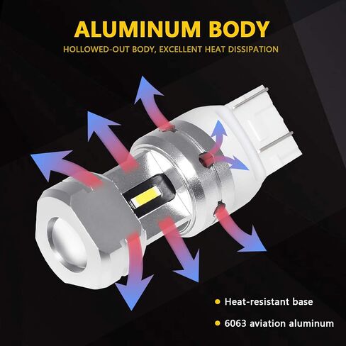 PHINLION 3600 Lumens 7443 7440 7441 T20 W21W LED مصابيح احتياطية مع جهاز عرض للنسخ الاحتياطي لأضواء الفرامل DRL العكسية، 6000K زينون أبيض in Kuwait