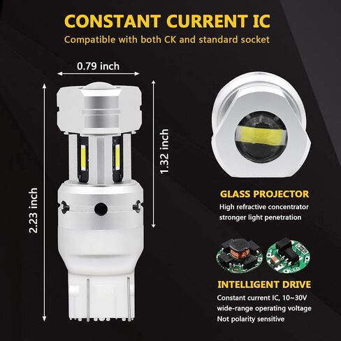PHINLION 3600 Lumens 7443 7440 7441 T20 W21W LED مصابيح احتياطية مع جهاز عرض للنسخ الاحتياطي لأضواء الفرامل DRL العكسية، 6000K زينون أبيض in Kuwait
