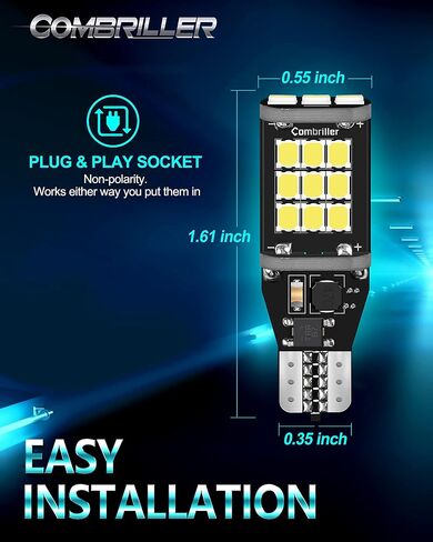 مصابيح LED Combriller 912 921 للنسخ الاحتياطي لمبات الضوء العكسي خالية من الأخطاء T15 906 W16W لمبات إضاءة احتياطية للشاحنة فائقة السطوع 6500K أبيض 2835 21-SMD 921 LED لمبة حزمة من 2 in Kuwait