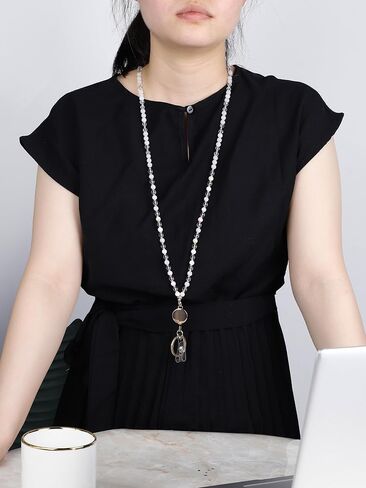Beaded Lanyards for ID Badges and Keys, Cute Teacher Lanyard Retractable Natural Stone Lanyards for Women in Saudi Arabia