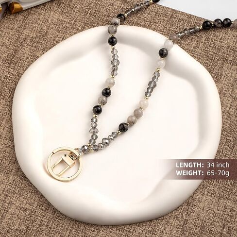 Beaded Lanyards for ID Badges and Keys, Cute Teacher Lanyard Retractable Natural Stone Lanyards for Women in Saudi Arabia