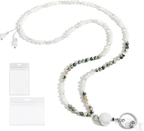 Beaded Lanyards for ID Badges and Keys, Cute Teacher Lanyard Retractable Natural Stone Lanyards for Women in Saudi Arabia