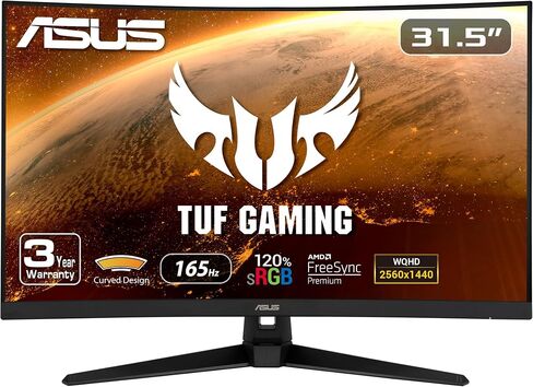 شاشة ASUS TUF Gaming 32 بوصة 1440P HDR منحنية (VG32VQ1B) - QHD (2560 × 1440)، 165 هرتز (يدعم 144 هرتز)، 1 مللي ثانية، طمس حركة منخفض للغاية، مكبر صوت، FreeSync Premium، قابل للتركيب على VESA، DisplayPort، HDMI، أسود in Saudi Arabia