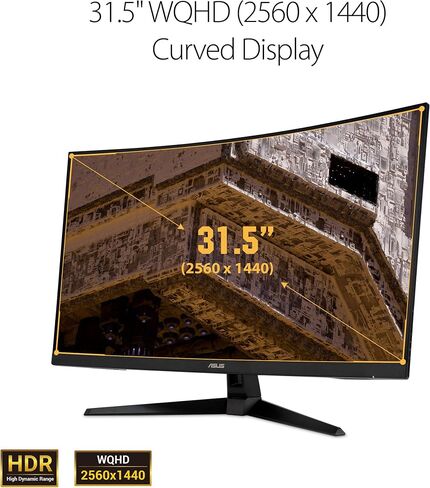 شاشة ASUS TUF Gaming 32 بوصة 1440P HDR منحنية (VG32VQ1B) - QHD (2560 × 1440)، 165 هرتز (يدعم 144 هرتز)، 1 مللي ثانية، طمس حركة منخفض للغاية، مكبر صوت، FreeSync Premium، قابل للتركيب على VESA، DisplayPort، HDMI، أسود in Saudi Arabia