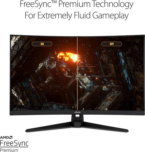 شاشة ASUS TUF Gaming 32 بوصة 1440P HDR منحنية (VG32VQ1B) - QHD (2560 × 1440)، 165 هرتز (يدعم 144 هرتز)، 1 مللي ثانية، طمس حركة منخفض للغاية، مكبر صوت، FreeSync Premium، قابل للتركيب على VESA، DisplayPort، HDMI، أسود in Saudi Arabia