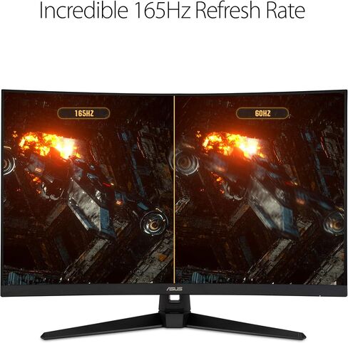 شاشة ASUS TUF Gaming 32 بوصة 1440P HDR منحنية (VG32VQ1B) - QHD (2560 × 1440)، 165 هرتز (يدعم 144 هرتز)، 1 مللي ثانية، طمس حركة منخفض للغاية، مكبر صوت، FreeSync Premium، قابل للتركيب على VESA، DisplayPort، HDMI، أسود in Saudi Arabia