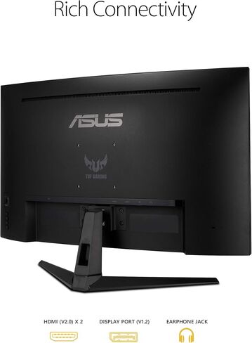 شاشة ASUS TUF Gaming 32 بوصة 1440P HDR منحنية (VG32VQ1B) - QHD (2560 × 1440)، 165 هرتز (يدعم 144 هرتز)، 1 مللي ثانية، طمس حركة منخفض للغاية، مكبر صوت، FreeSync Premium، قابل للتركيب على VESA، DisplayPort، HDMI، أسود in Saudi Arabia