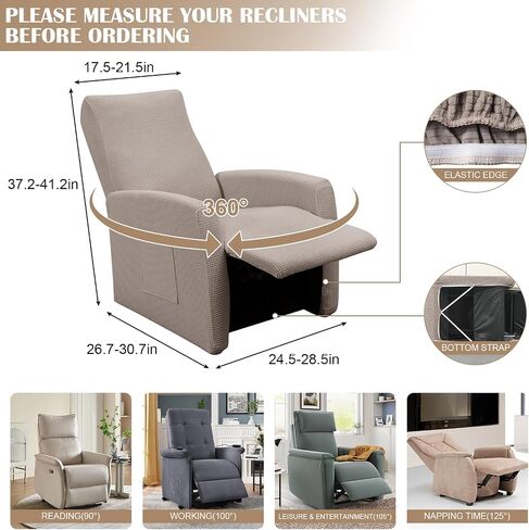 SearchI Recliner Chair Cover Jacquard Chair Covers 4 Piece, Small Recliner Sofa Slipcover for Home Theater Seating with Elastic Bottom, Recliner Protector with Pocket for Recliners,Gray in Saudi Arabia