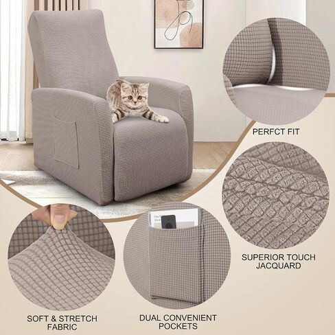 SearchI Recliner Chair Cover Jacquard Chair Covers 4 Piece, Small Recliner Sofa Slipcover for Home Theater Seating with Elastic Bottom, Recliner Protector with Pocket for Recliners,Gray in Saudi Arabia