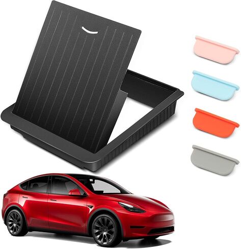 صندوق تخزين مسند الذراع المخفي من YHTAUTO مناسب لطراز Tesla 3 2017-2023 والطراز Y 2020-2024، صندوق تخزين منظم لوحدة التحكم المركزية مع فتحة مغناطيسية وإغلاق - أسود in Kuwait
